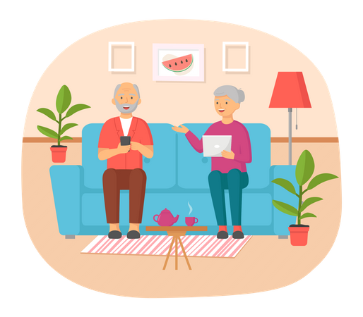 Old couple communicating online  Illustration