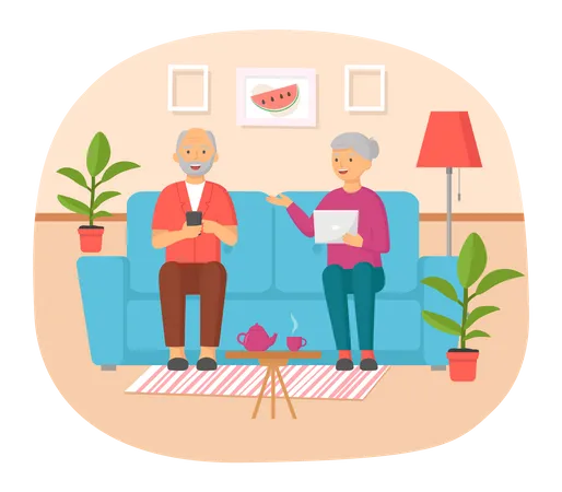 Old couple communicating online  Illustration