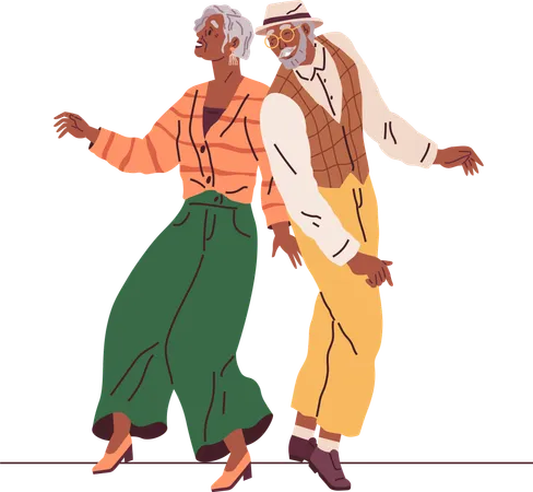 Old Couple Dance Vector Illustration Happy Grandmother And Grandfather Couples Hugging And Dancing Together Grandpa Does Dance Support Grandma Elderly Couple Dancing At Party Illustration