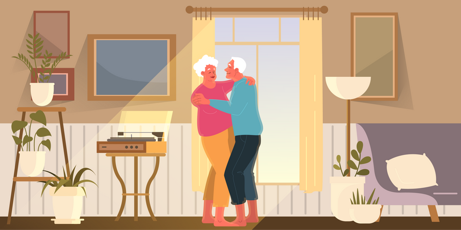 Old couple dance together Illustration