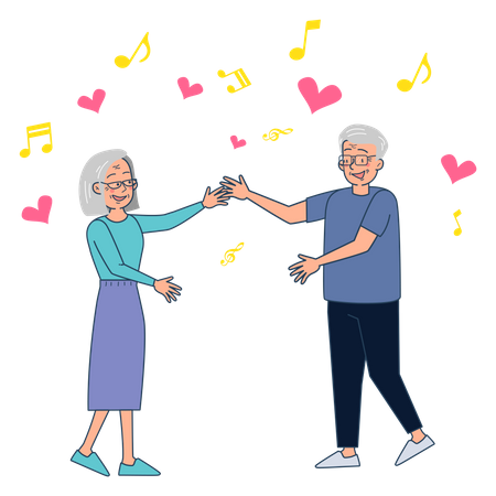 Old Couple dancing Illustration