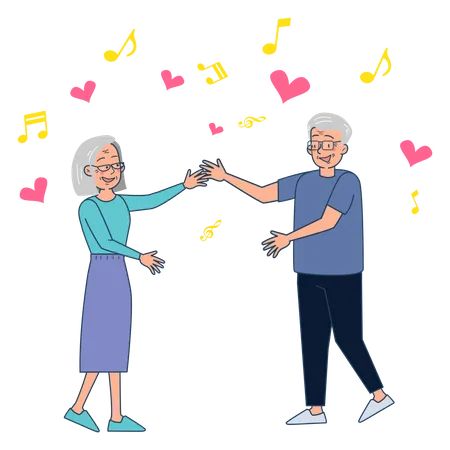 Old Couple dancing Illustration