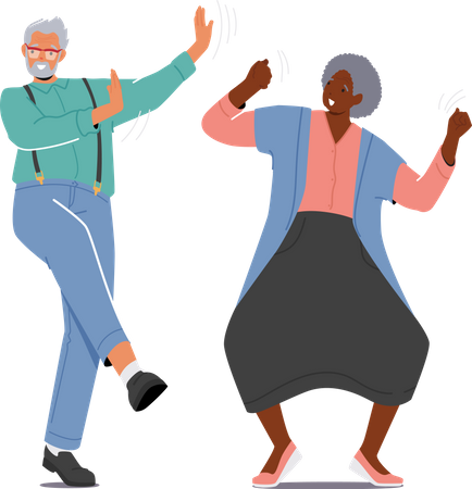 Old couple dancing and having fun  Illustration