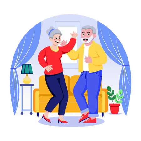 Old couple Dancing  Illustration