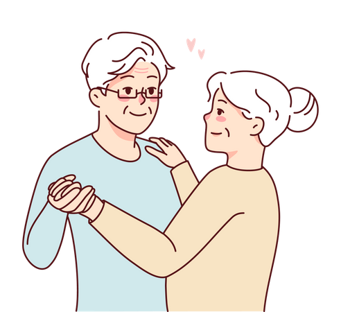 Old couple doing romantic dance  Illustration