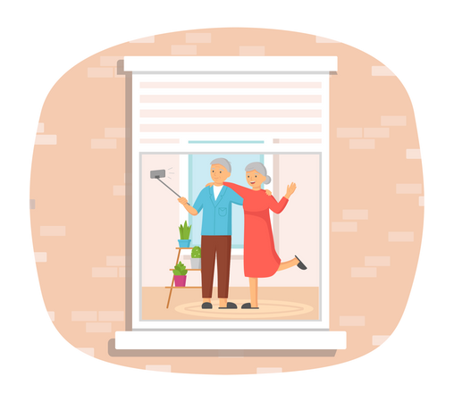 Old couple doing selfie  Illustration