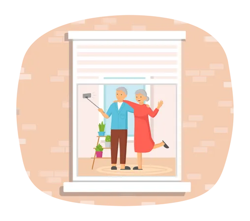 Old couple doing selfie  Illustration