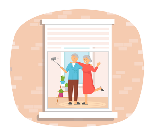Old couple doing selfie  Illustration
