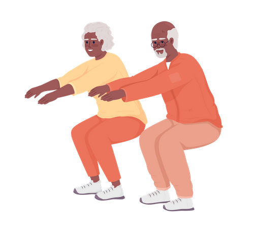 Old couple doing squats Illustration