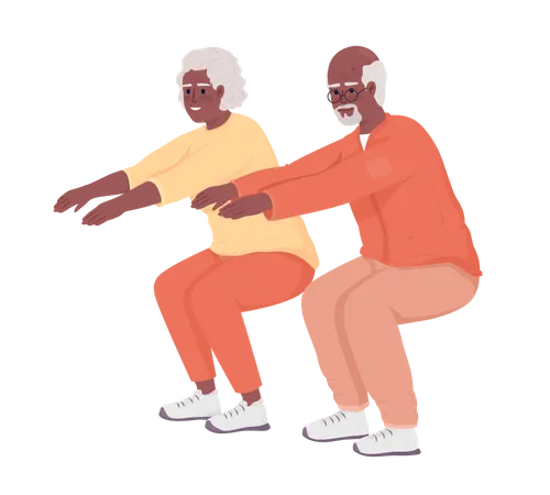 Old couple doing squats Illustration