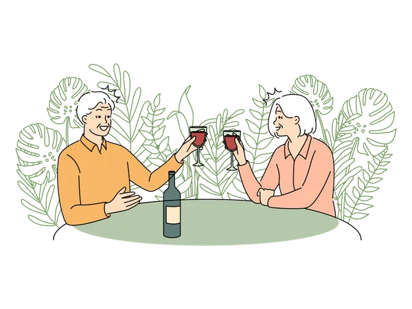 Old couple drinking wine  Illustration