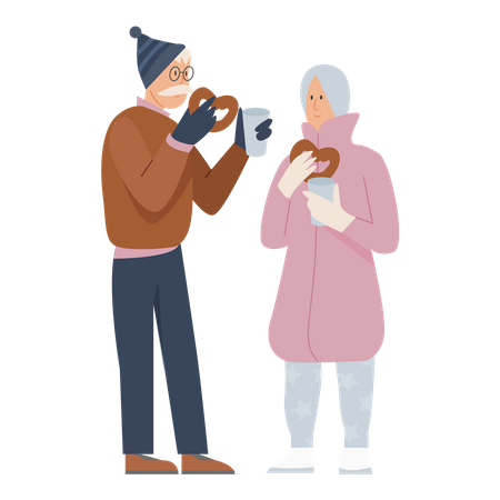 Old Couple eating food  Illustration