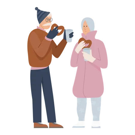 Old Couple eating food  Illustration