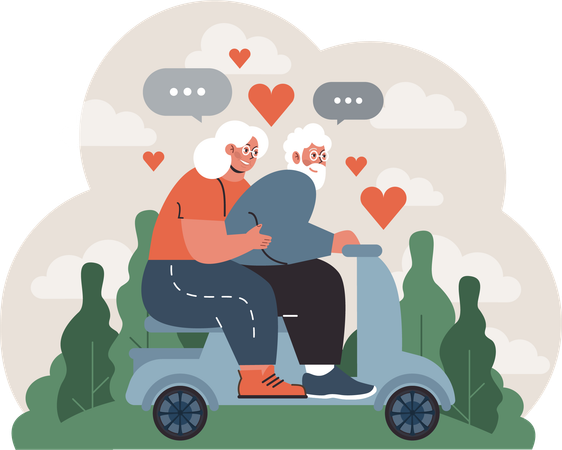Old couple goes on bike ride  Illustration