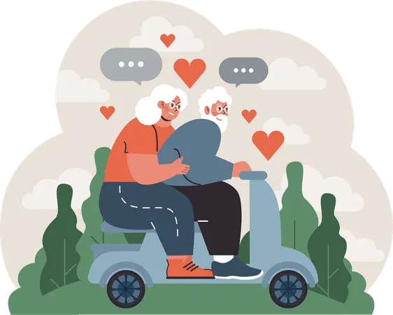 Old couple goes on bike ride  Illustration