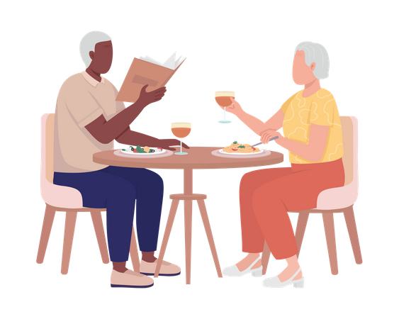Old Couple Having Dinner Together Illustration