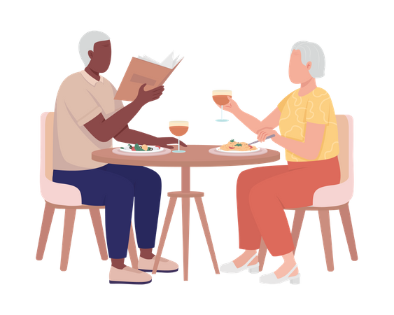 Old Couple Having Dinner Together  Illustration