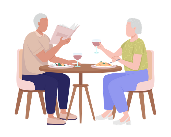 Old Couple Having Dinner Together  Illustration