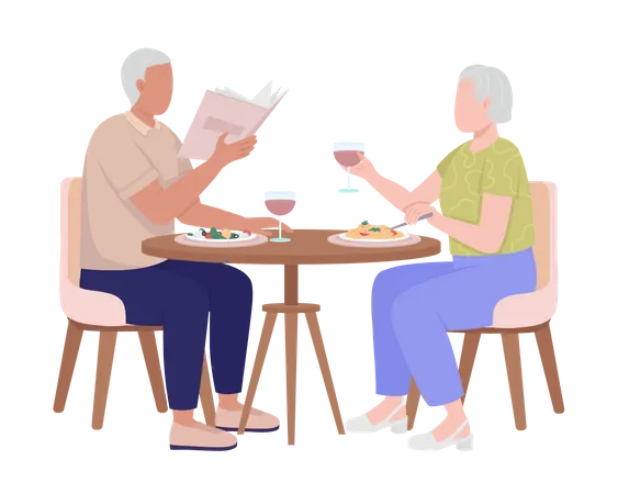 Old Couple Having Dinner Together  Illustration