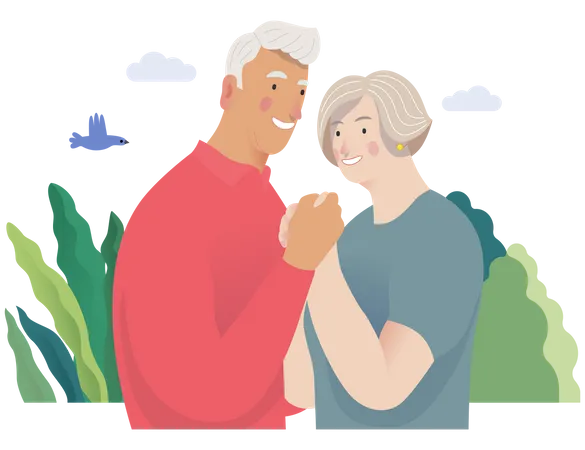 Old Couple Holding Hands Illustration