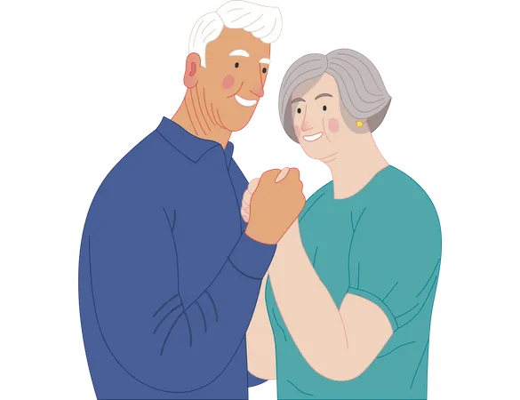 Old Couple Holding Hands Illustration