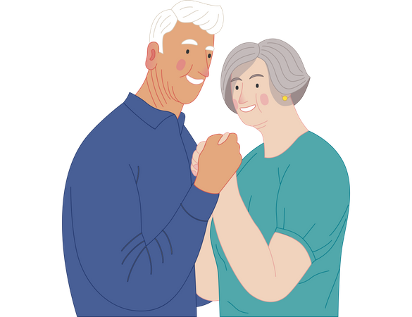 Old Couple Holding Hands  Illustration