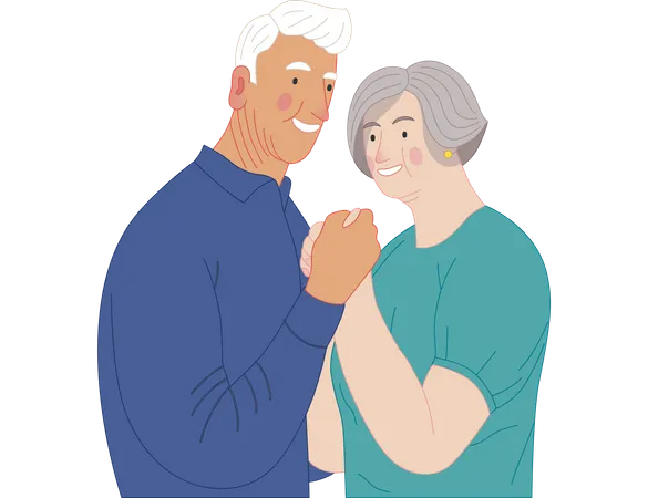 Old Couple Holding Hands  Illustration