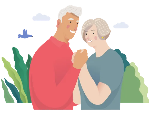 Old Couple Holding Hands  Illustration