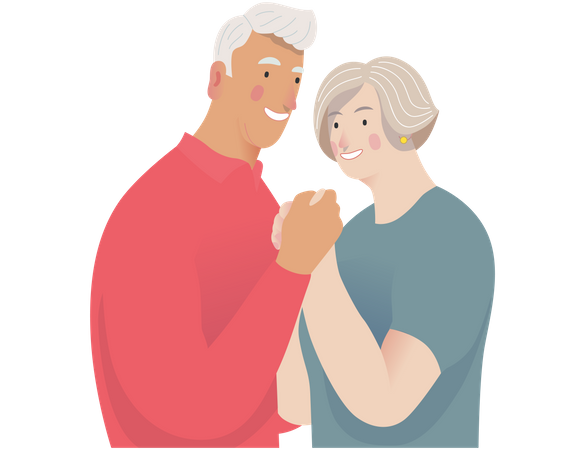 Old Couple Holding Hands  Illustration