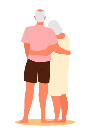 Old Couple Hugging Illustration