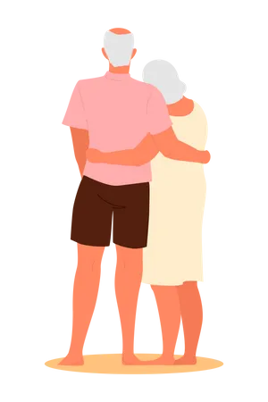 Old Couple Hugging Illustration