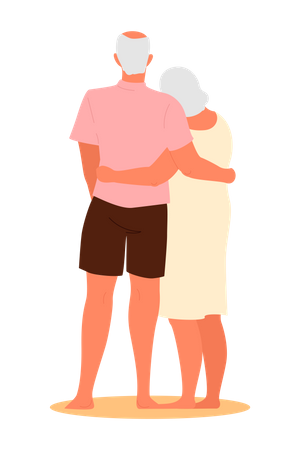 Old Couple Hugging  Illustration