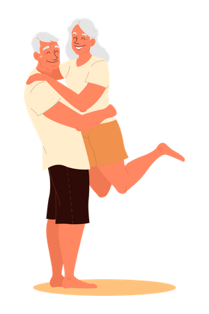 Old Couple Hugging while posing for photo Illustration