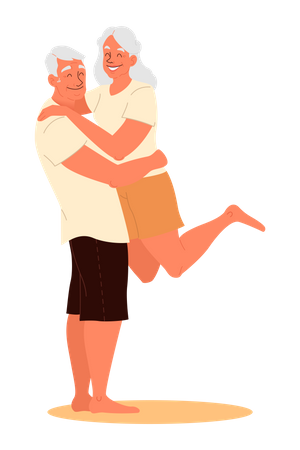 Old Couple Hugging while posing for photo  Illustration