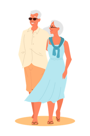 Old Couple Hugging while walking together  Illustration