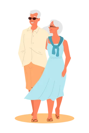 Old Couple Hugging while walking together  Illustration