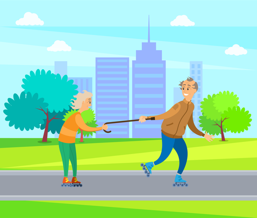 Old couple in park  Illustration