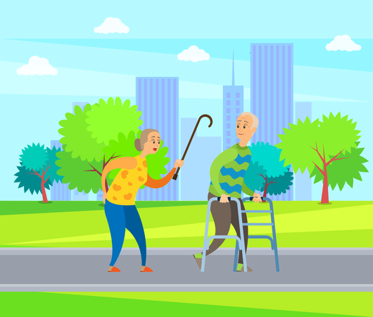 Old couple in park  Illustration