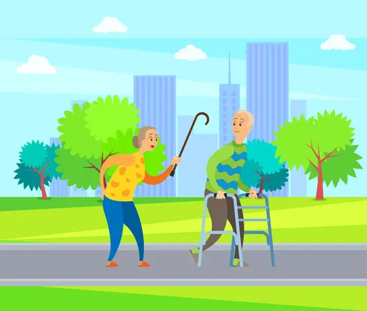 Old couple in park  Illustration