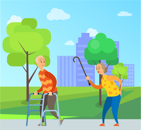 Old couple in park  Illustration