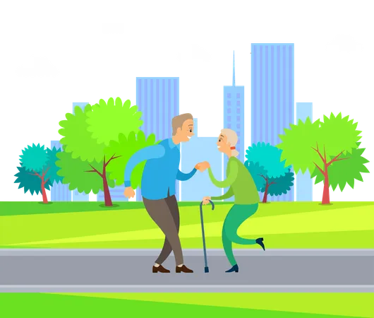 Old couple is dancing in park  Illustration