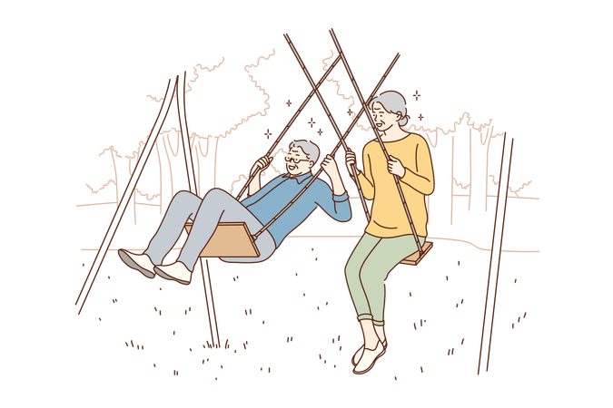 Old couple is enjoying their leisure time  Illustration