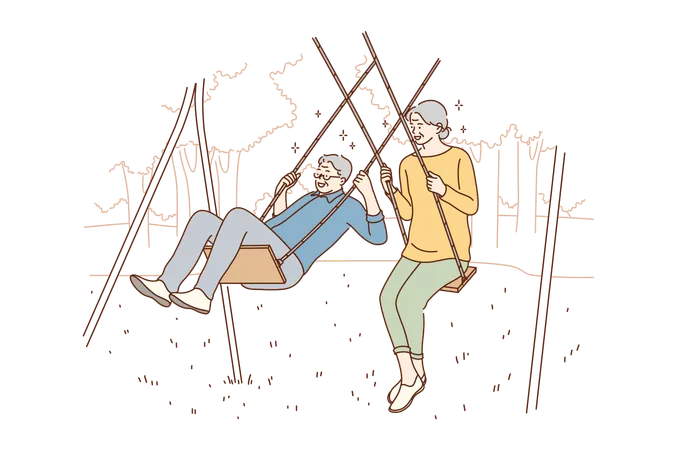 Old couple is enjoying their leisure time  Illustration