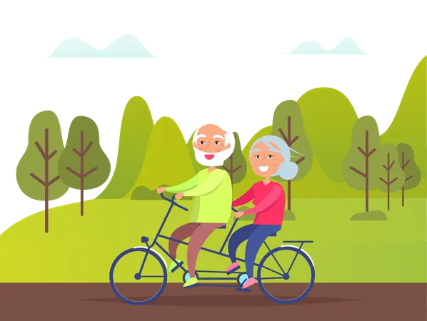 Old couple is riding on bicycle  일러스트레이션