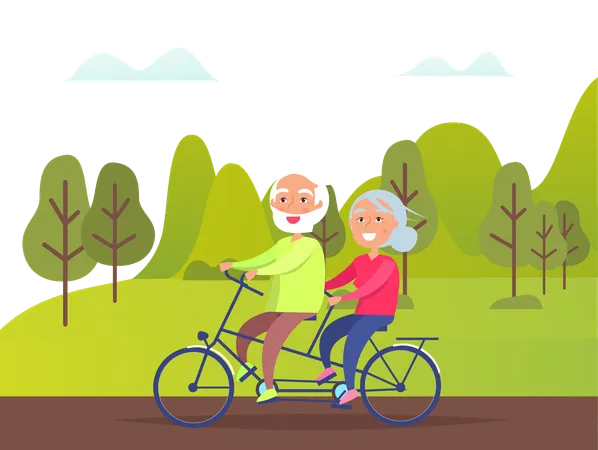 Old couple is riding on bicycle  Illustration