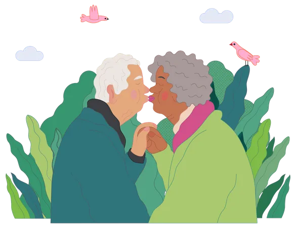 Old couple kissing Illustration