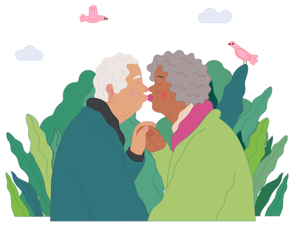 Old couple kissing  Illustration