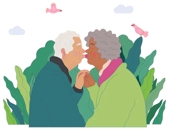 Old couple kissing  Illustration