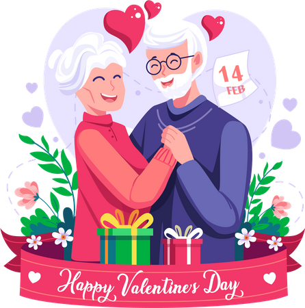 Old couple man and woman hugging each other  Illustration