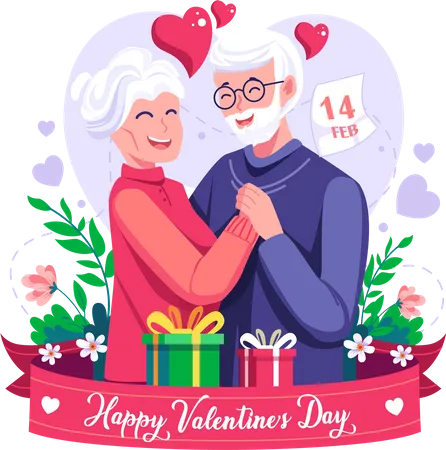 Old Couple Man And Woman Hugging Each Other An Elderly Couple In Love Happy Valentines Day Vector Illustration In Flat Style Illustration